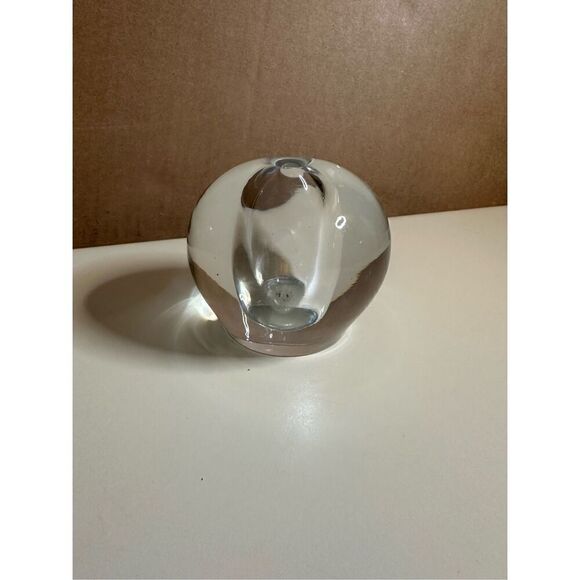 Crystal Glass Bud Vase Vintage Hand Blown Ball Thick Paper Weight Heavy 2.5” - Picture 1 of 9